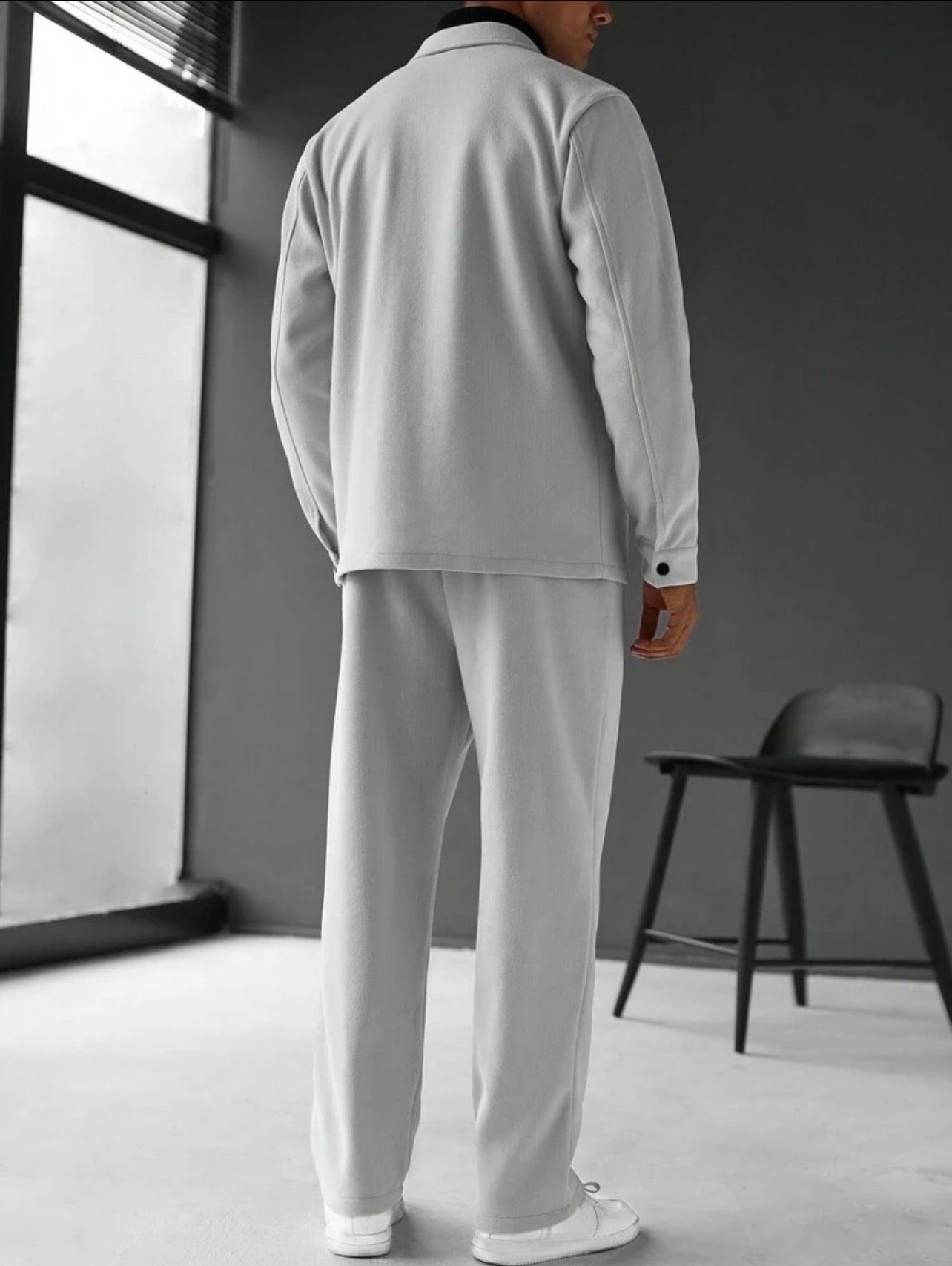 Men’s Solid Color Single-Breasted Jacket & Pants Two-Piece Set – Casual Fall Outfit