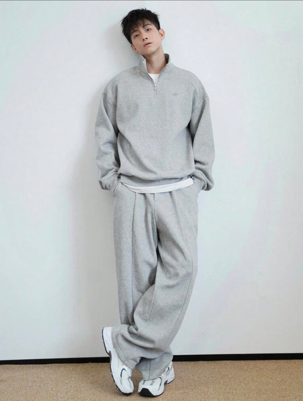 Men’s Solid Color Zip Pullover & Loose Sweatpants Two-Piece Tracksuit Set – Casual Autumn Outfit
