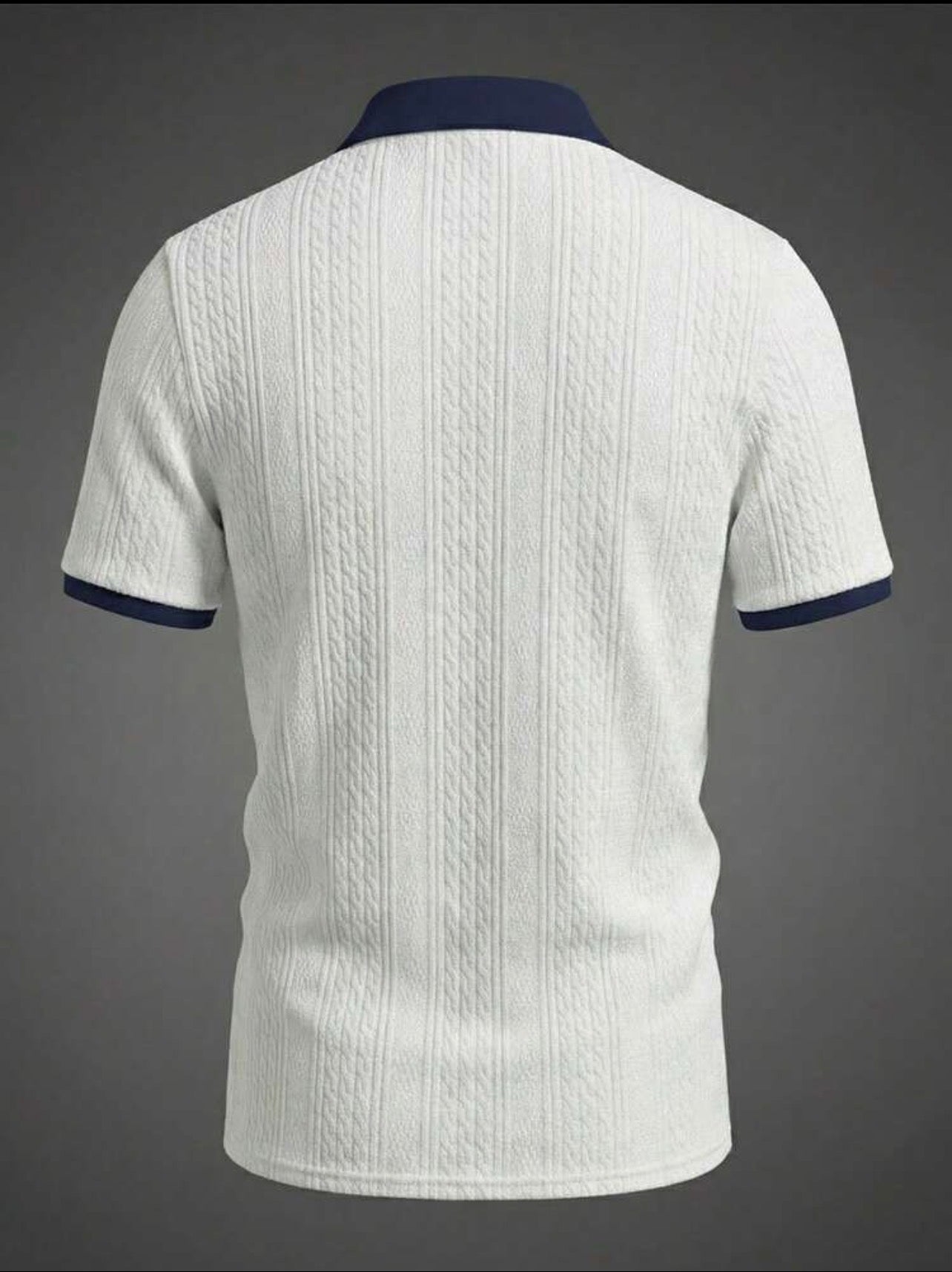 Men’s Jacquard Textured Half-Zip Polo Shirt with Contrast Collar – Casual Smart Top