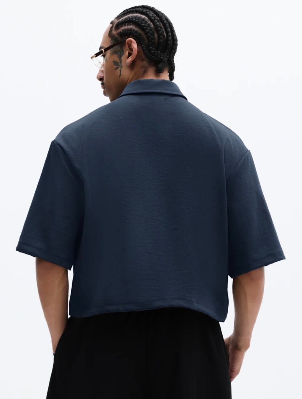Men’s Cropped Button-Down Short Sleeve Shirt with Tie Detail – Casual Business Top