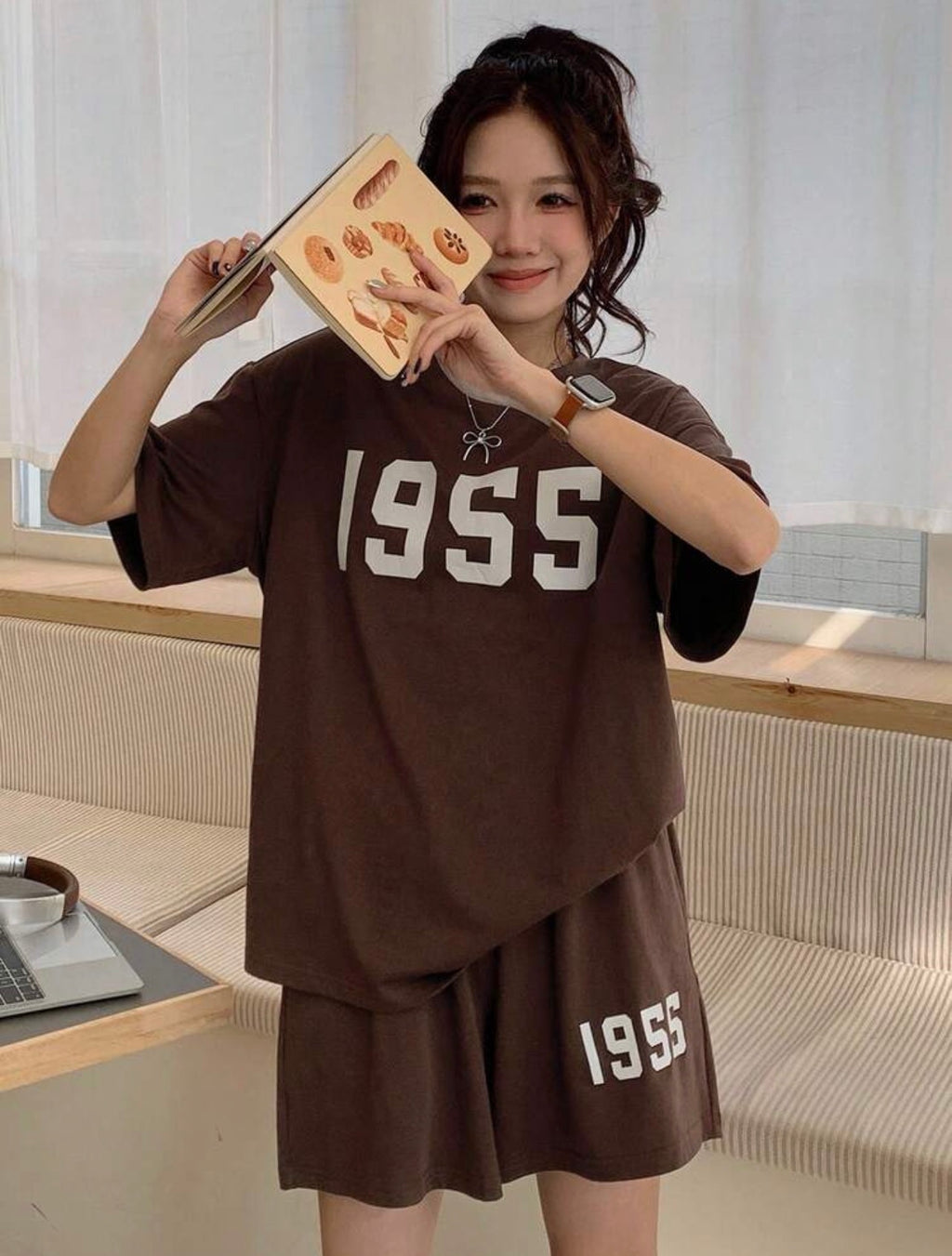 Women’s Printed Loose Fit Short Sleeve Pajama Two-Piece Set