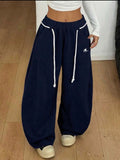 Women’s Casual Elastic Waist Curved Hem Pants – Preppy Streetwear Style