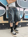 Men’s Distressed Wide Leg Jeans – Fashion Streetwear Denim Shorts