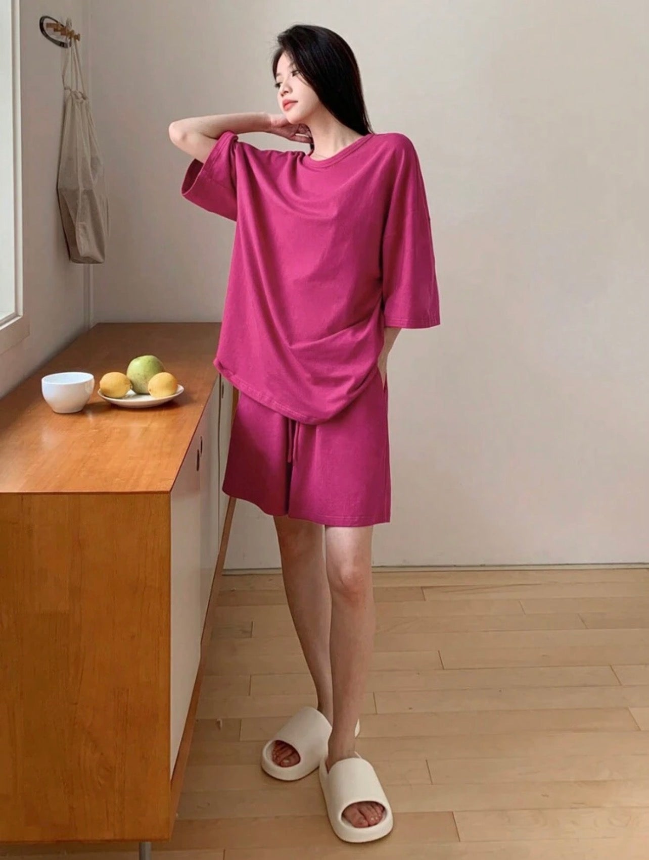 Women’s Solid Color Loose Fit T-Shirt & Shorts Two-Piece Homewear Set