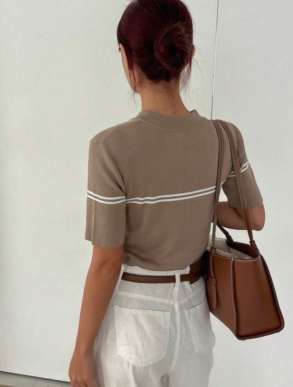 Women’s Business Casual Stand Collar Short Sleeve Knit Pullover Top