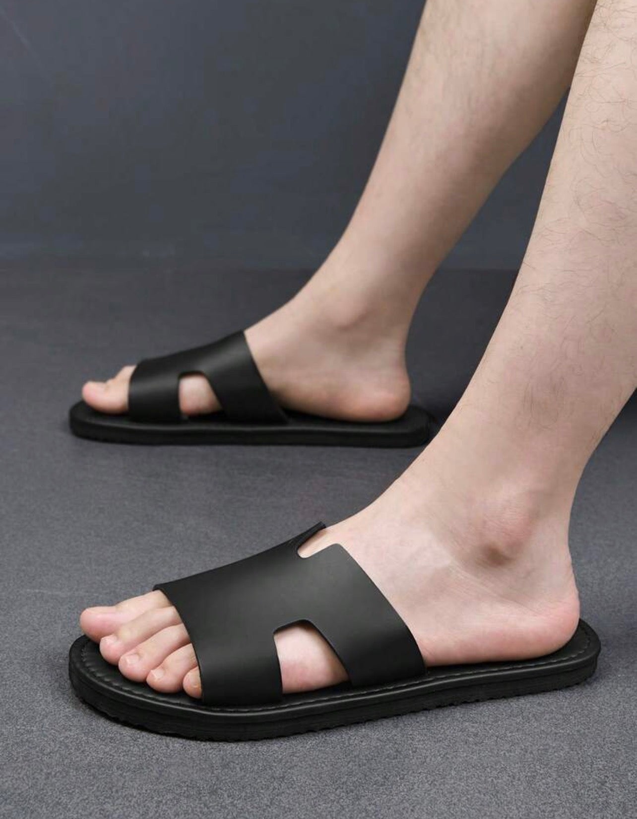 Men’s Solid Color Open-Toe Non-Slip Casual Slippers for Indoor & Outdoor Wear