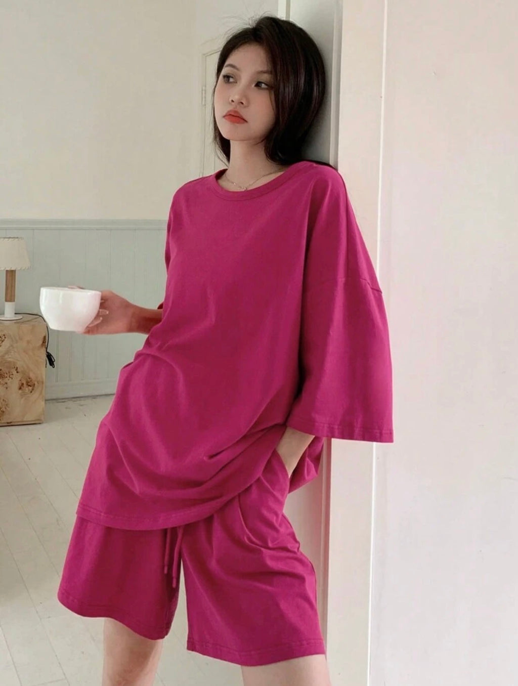 Women’s Solid Color Loose Fit T-Shirt & Shorts Two-Piece Homewear Set