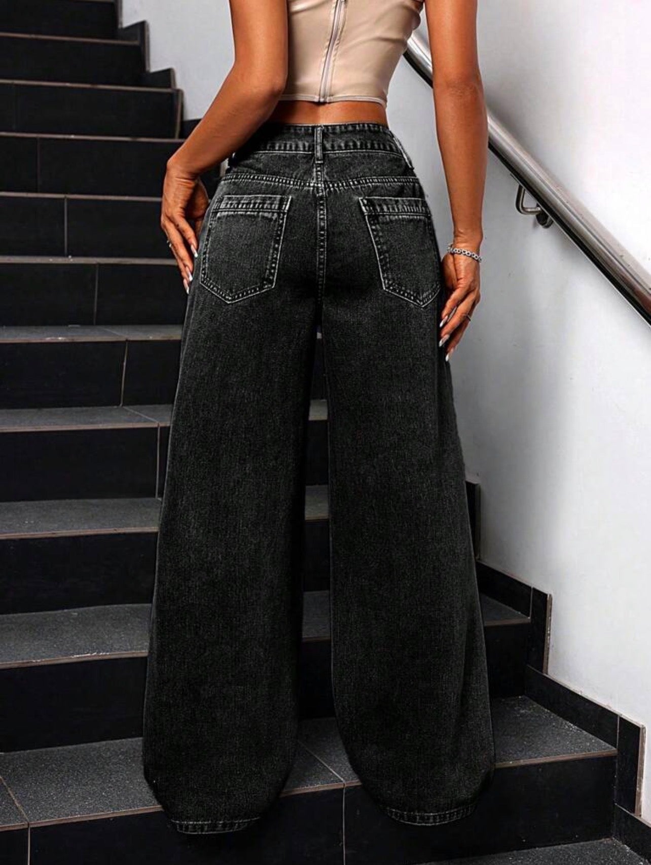 Women’s Distressed Loose Fit Wide Leg Denim Pants – Casual Streetwear Jeans