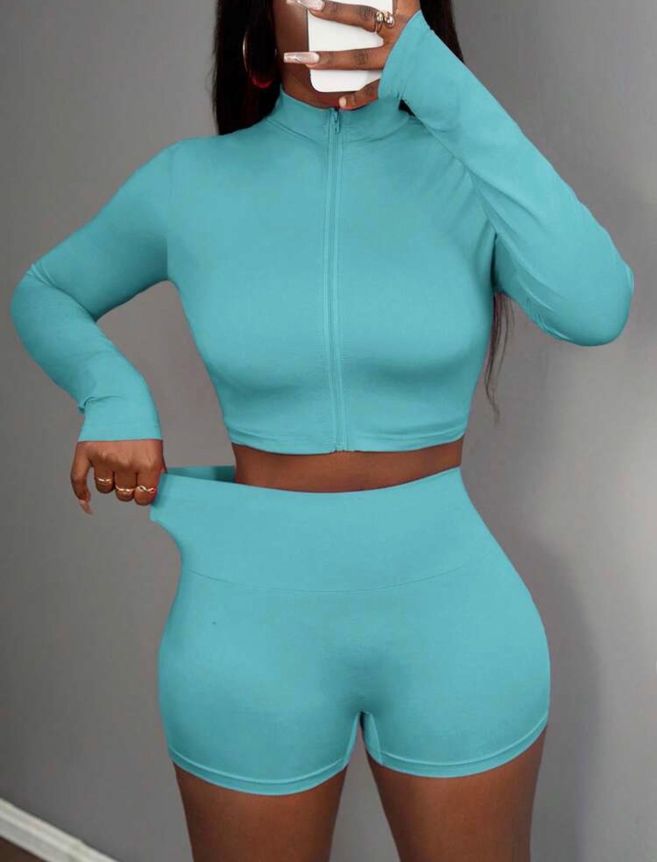 Women’s 3-Piece Sporty Summer Set with Half-Zip Jacket, Sleeveless Crop Top & Shorts