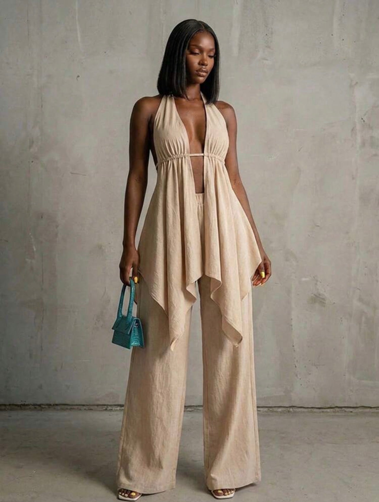 Women’s Bohemian Halter Backless Flowy Top & Wide Leg Pants Casual Vacation Set