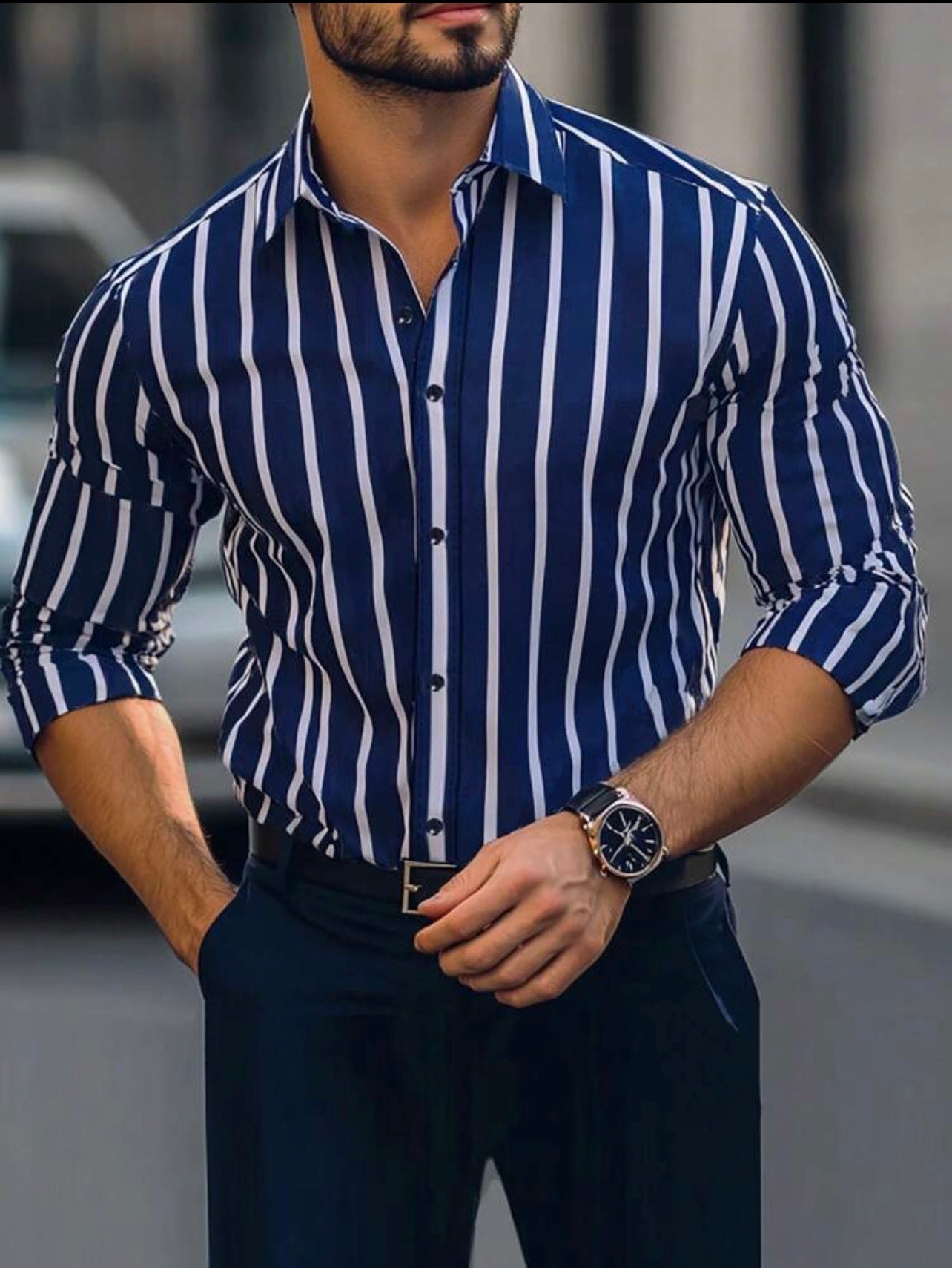 Men’s Digital Print Button-Front Long Sleeve Casual Business Shirt – Smart Casual Urban Top