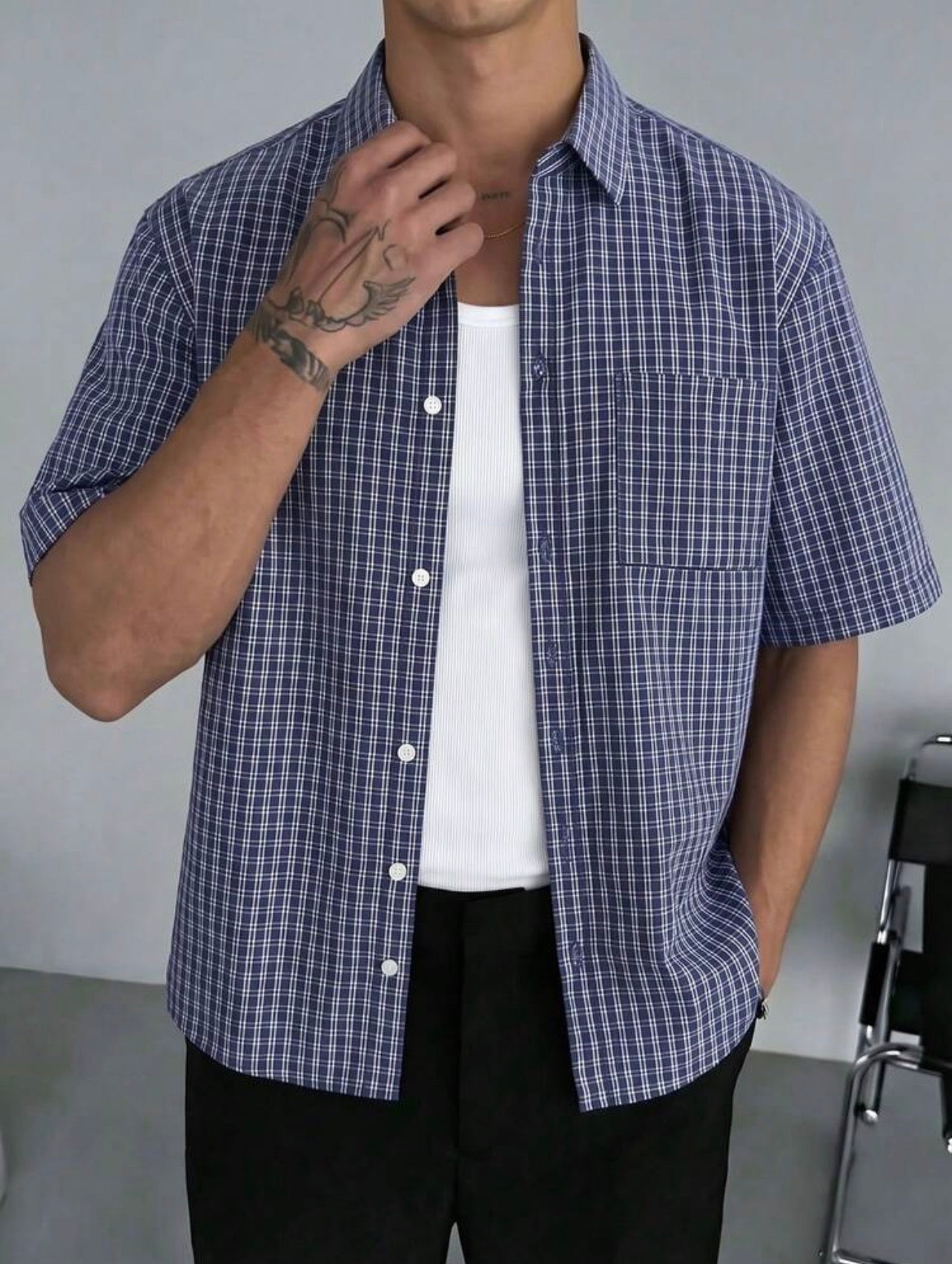 Men’s Loose Fit Plaid Shirt – Retro Checkered Short Sleeve Top
