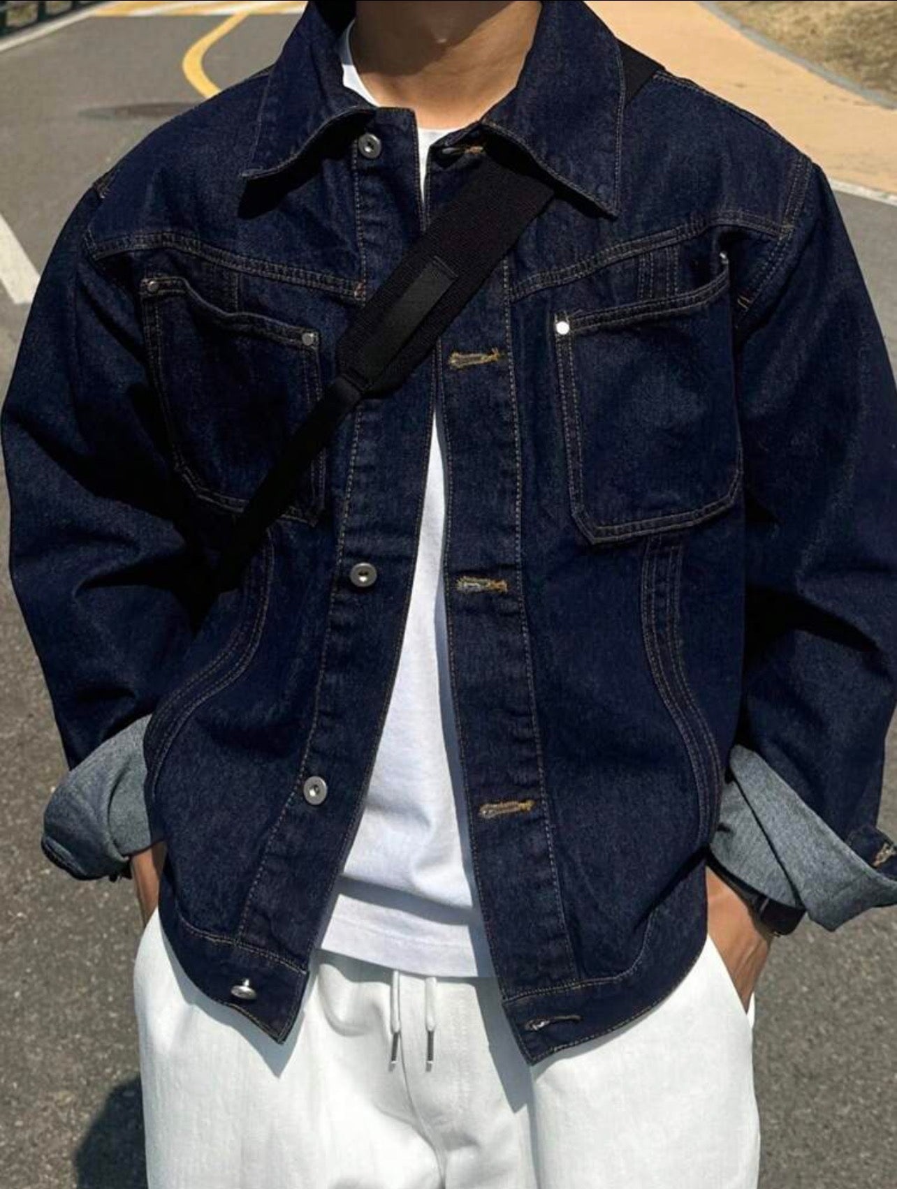 Men’s Plain Color Denim Jacket – Casual Autumn Outerwear