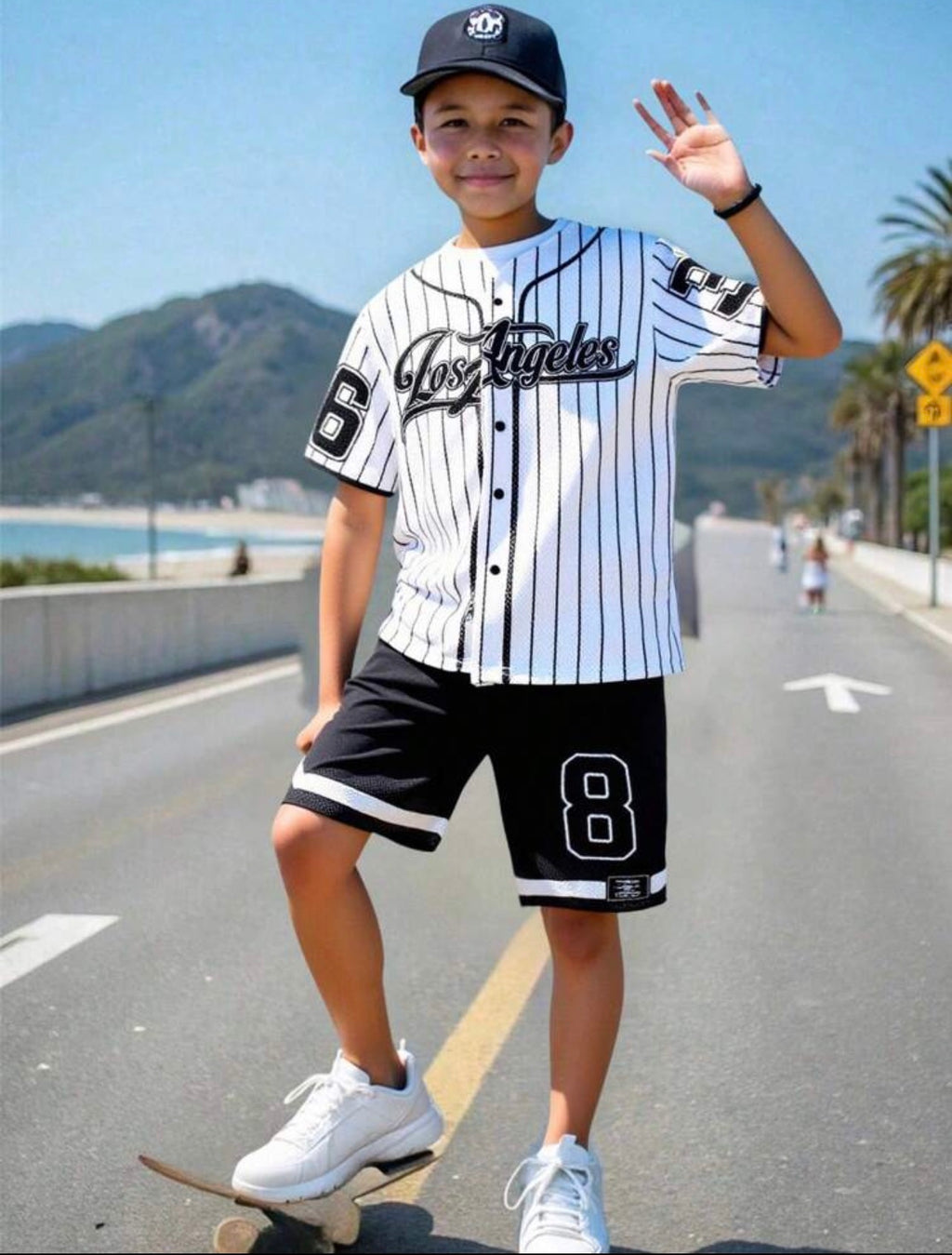 Tween Boys Letter Print Striped Shirt and Shorts Casual Sports Outfit Set