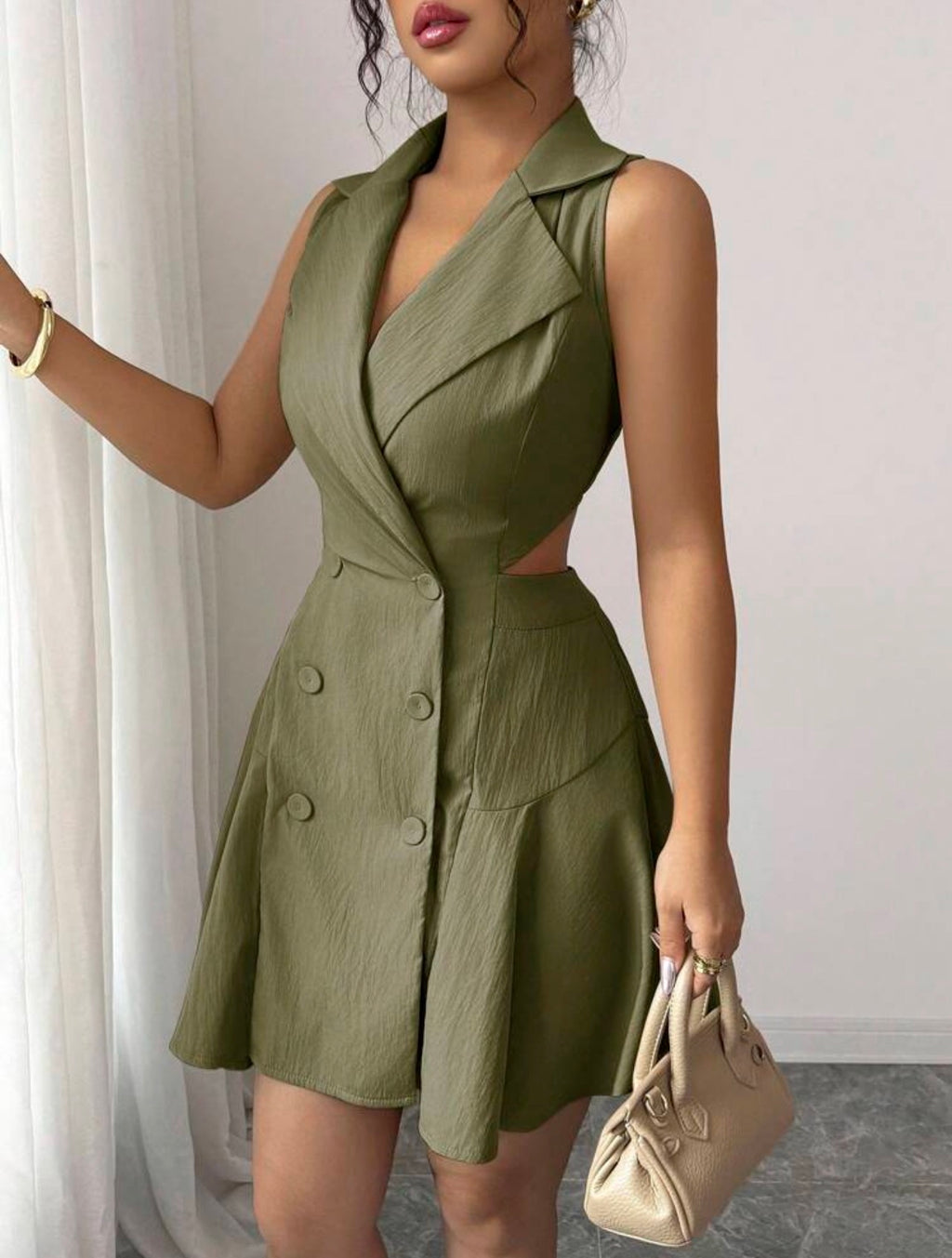Women’s Double-Breasted Sleeveless Cropped Dress – Casual Summer Commuter Style