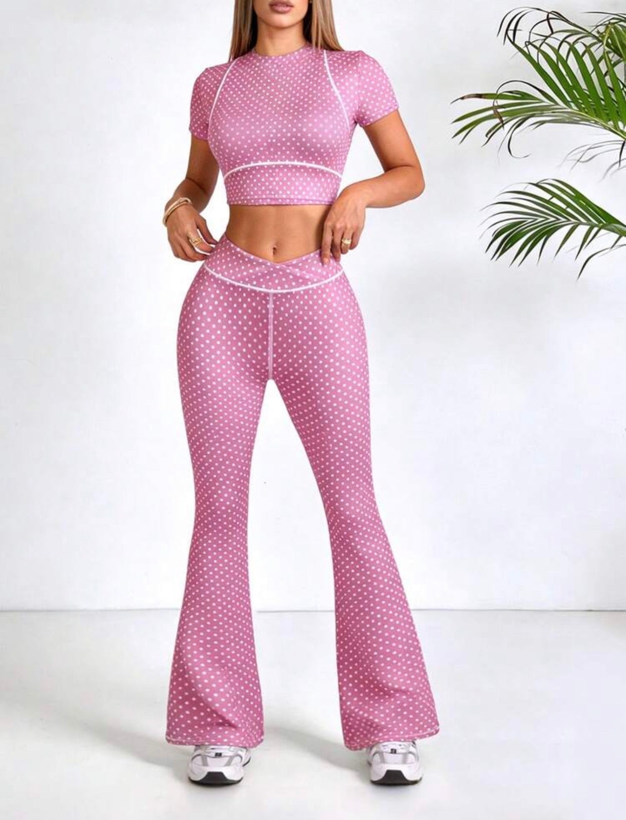 Women’s Color Block Short Sleeve Top & Flare Leggings Sports Set