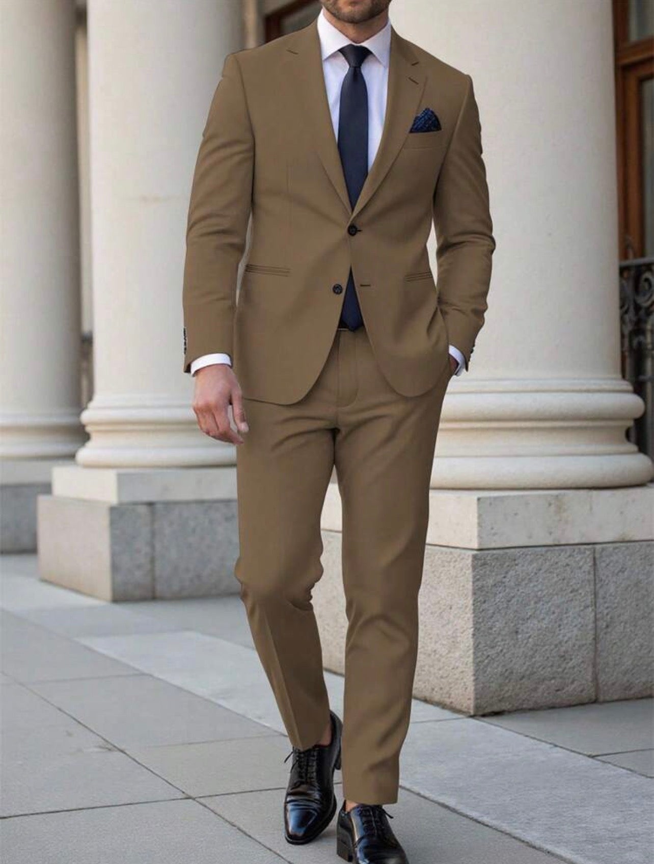 Men’s Solid Color Two-Piece Suit Set – Casual Business Blazer & Pants