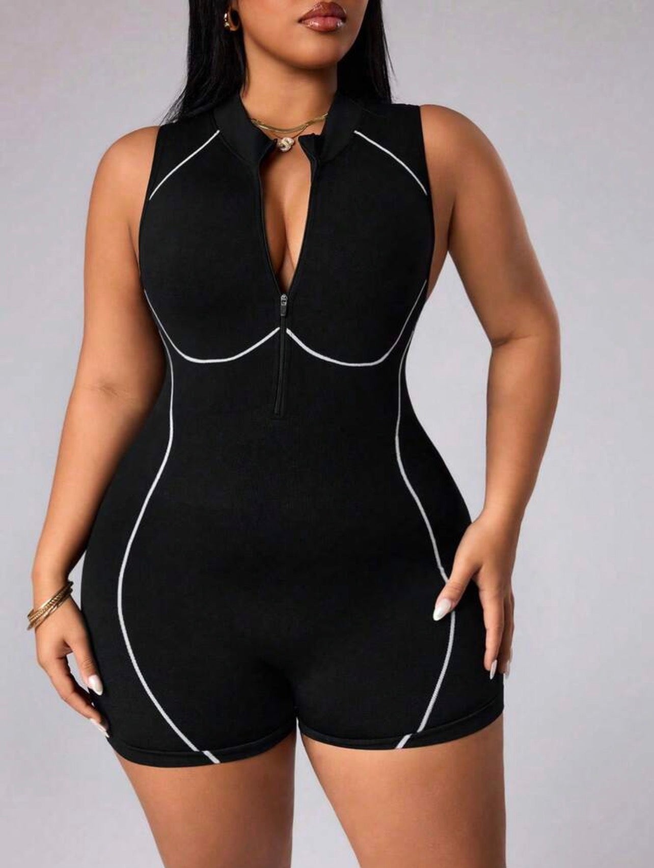 Women’s Plus Size Seamless Sleeveless Backless Workout Jumpsuit with Tummy Control