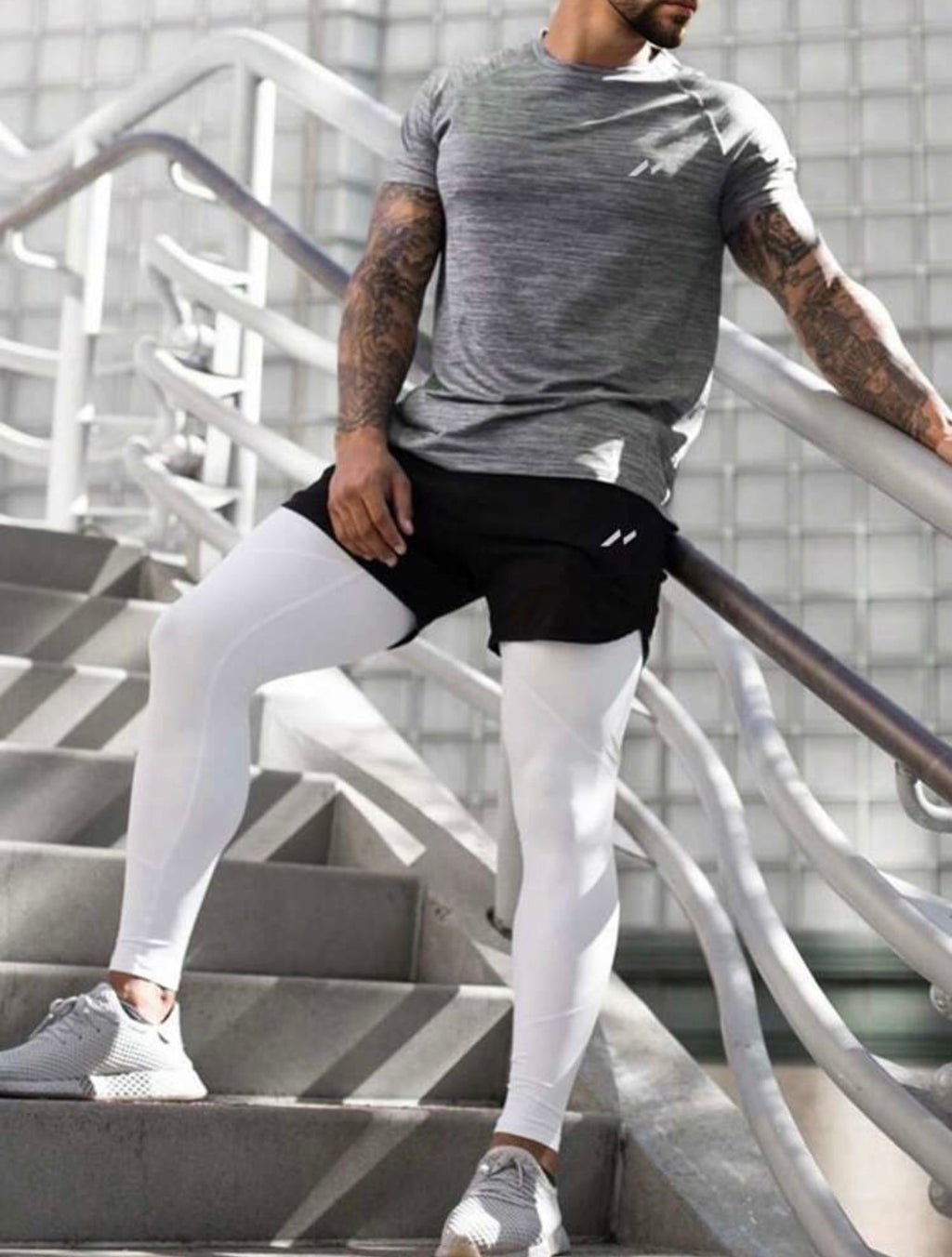 Men’s Short Sleeve T-Shirt, Shorts & Compression Leggings 2-Piece Athletic Workout Set