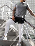 Men’s Short Sleeve T-Shirt, Shorts & Compression Leggings 2-Piece Athletic Workout Set