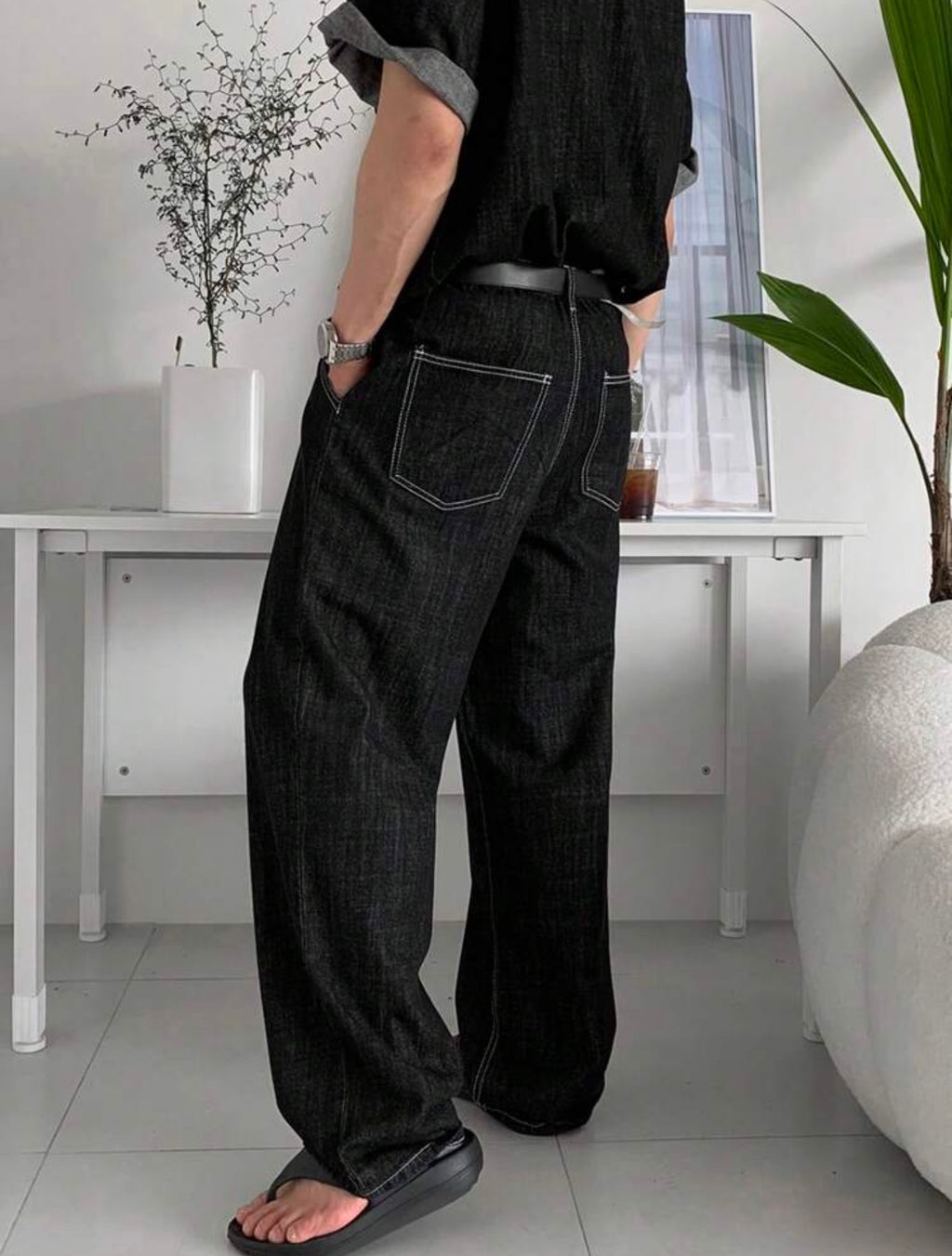 Men’s Solid Color Denim Two-Piece Suit – Casual Spring/Summer Outfit