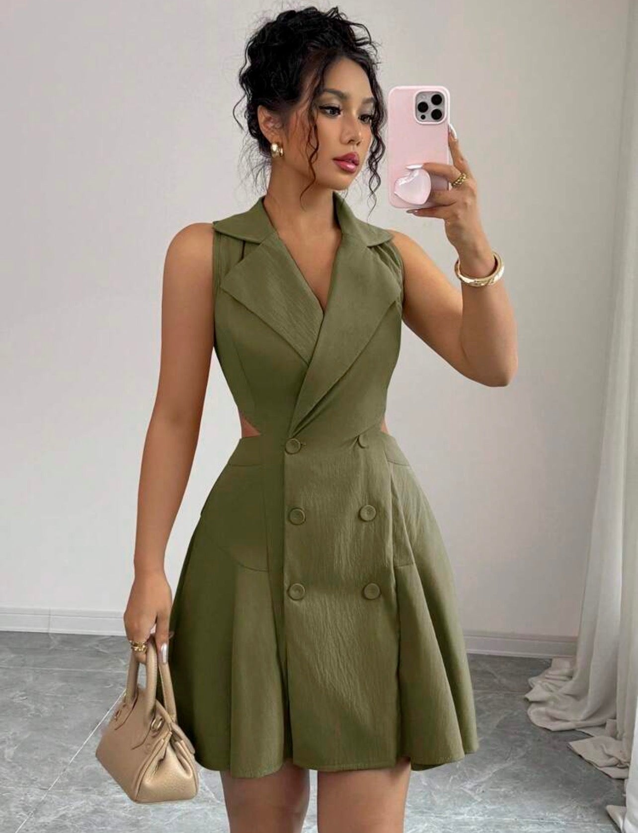 Women’s Double-Breasted Sleeveless Cropped Dress – Casual Summer Commuter Style