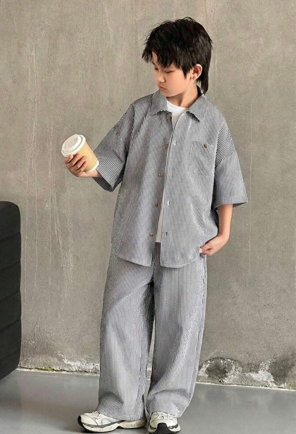 Kids & Tween Boys Striped Polo Collar Short Sleeve Shirt & Pants Casual Set