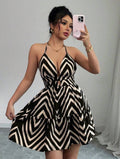 Elenzga Women’s Bohemian Print Spaghetti Strap Backless Vacation Dress