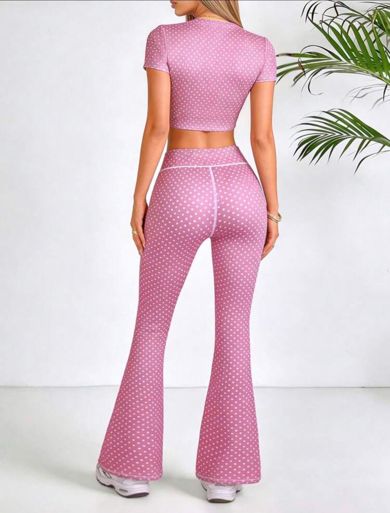 Women’s Color Block Short Sleeve Top & Flare Leggings Sports Set