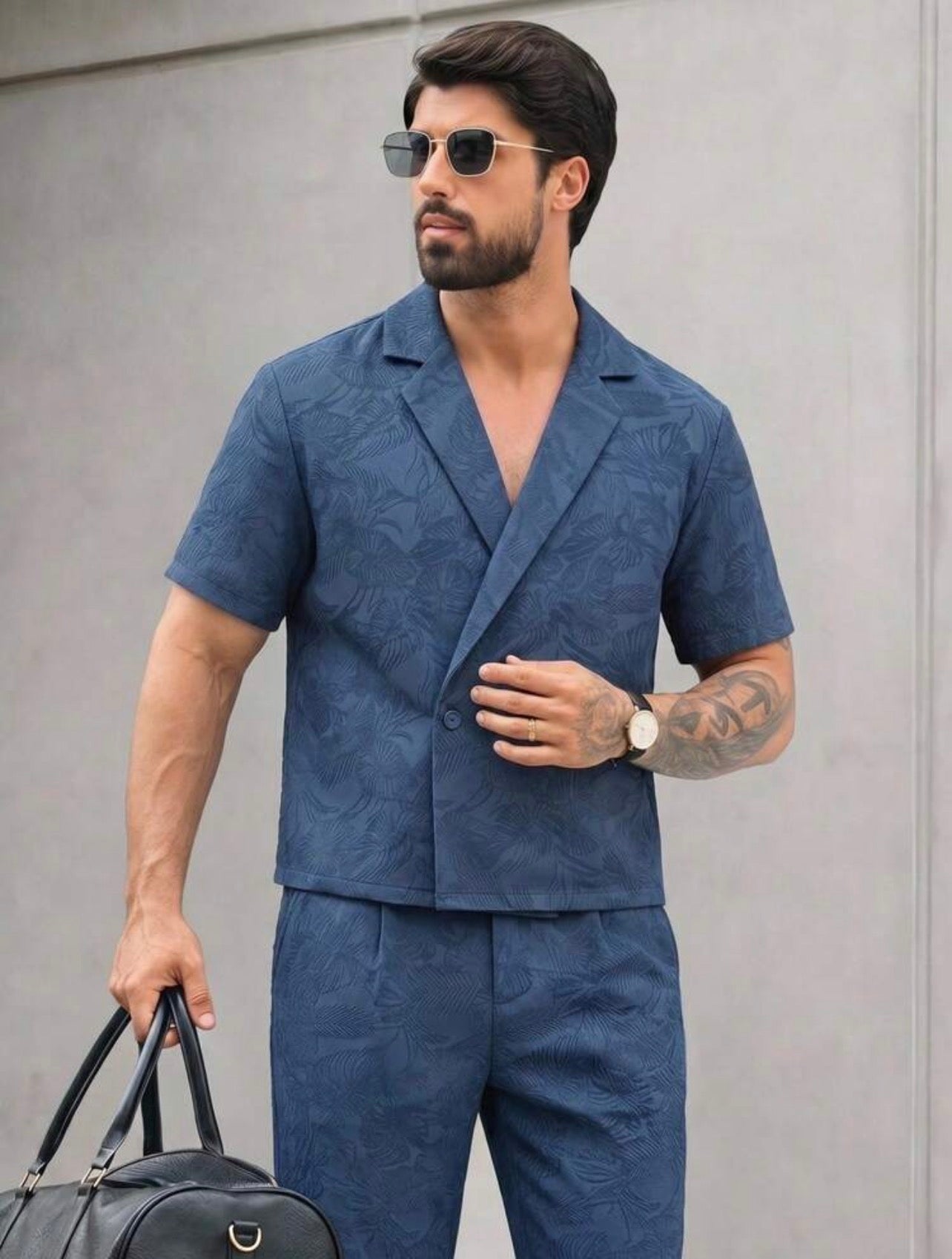 Men’s Drop Shoulder Short Sleeve Shirt Two-Piece Set – Casual Loose Fit Co-Ord