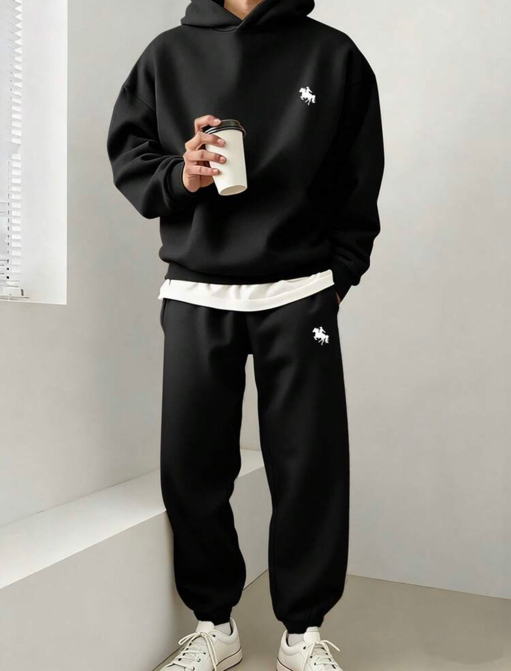Men’s Horse Logo Hoodie & Sweatpants Two-Piece Sportswear Set – Casual Autumn Outfit