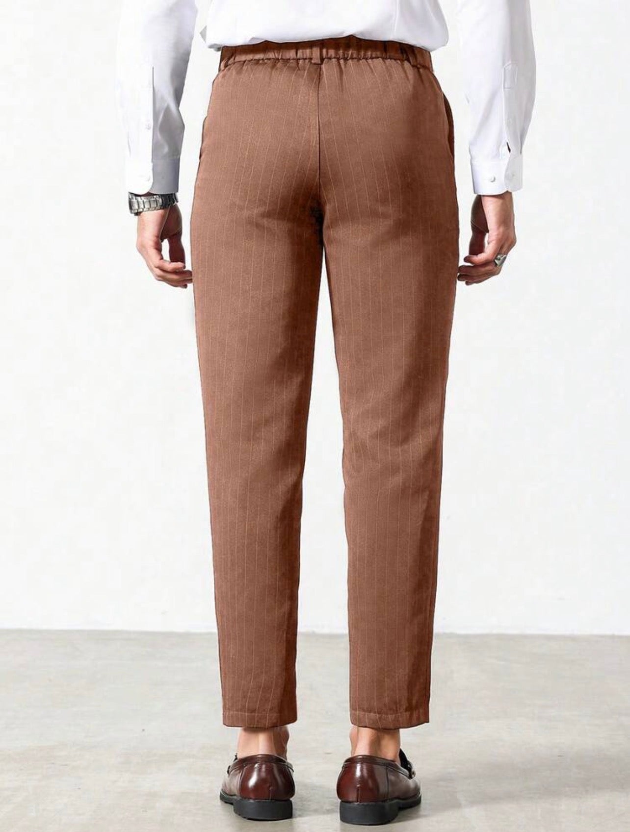 Men’s Vertical Striped Tapered Suit Pants – Business Casual Formal Trousers