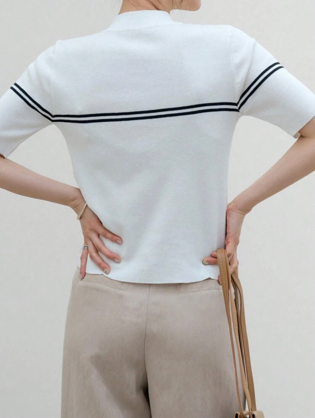 Women’s Business Casual Stand Collar Short Sleeve Knit Pullover Top