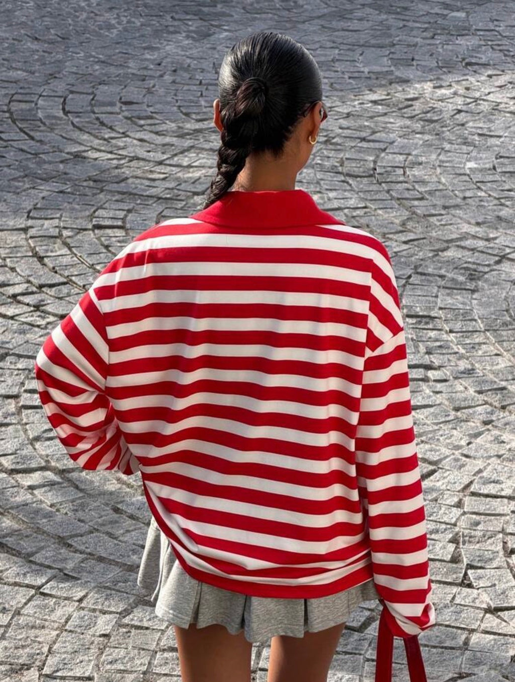 Women’s Red Striped Letter Print Long Sleeve T-Shirt – Casual Streetwear Top