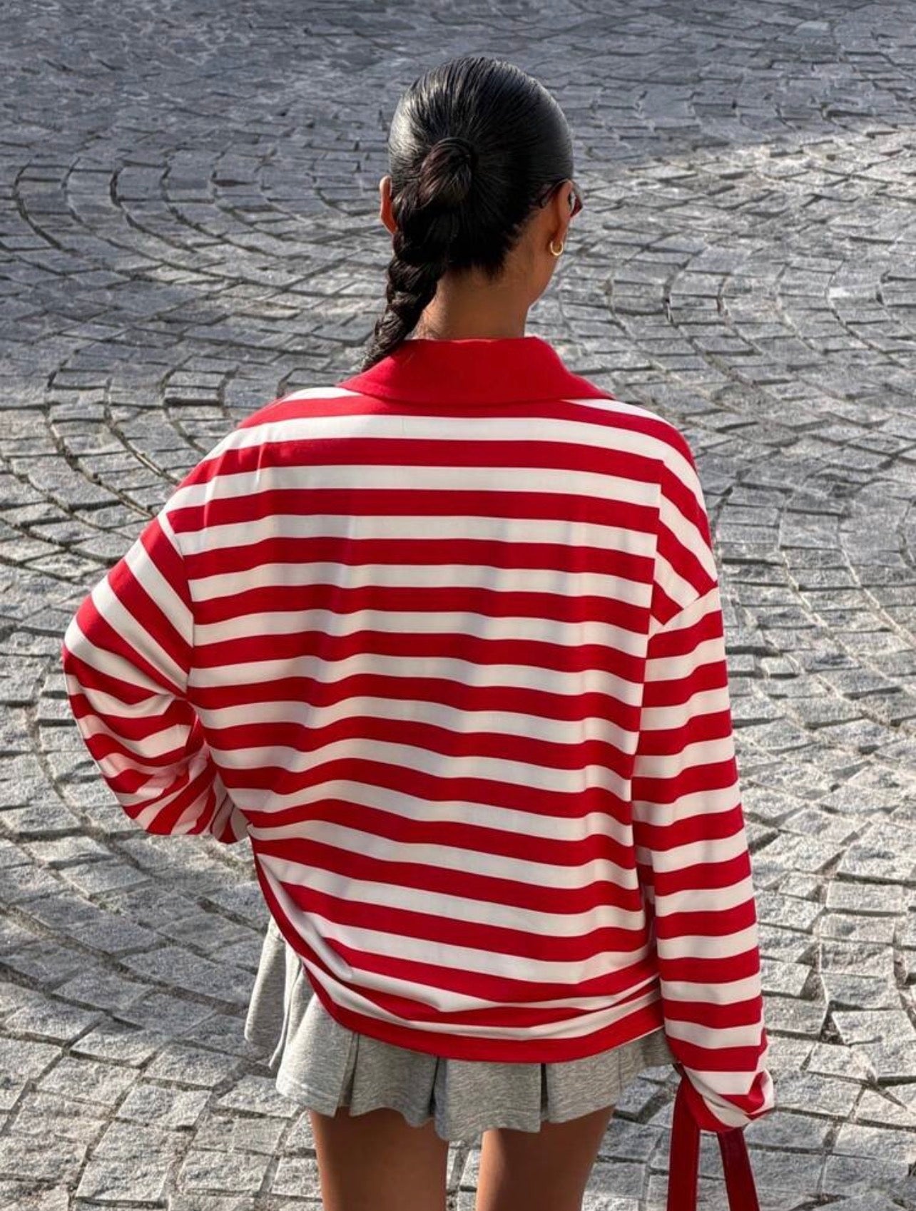 Women’s Red Striped Letter Print Long Sleeve T-Shirt – Casual Streetwear Top