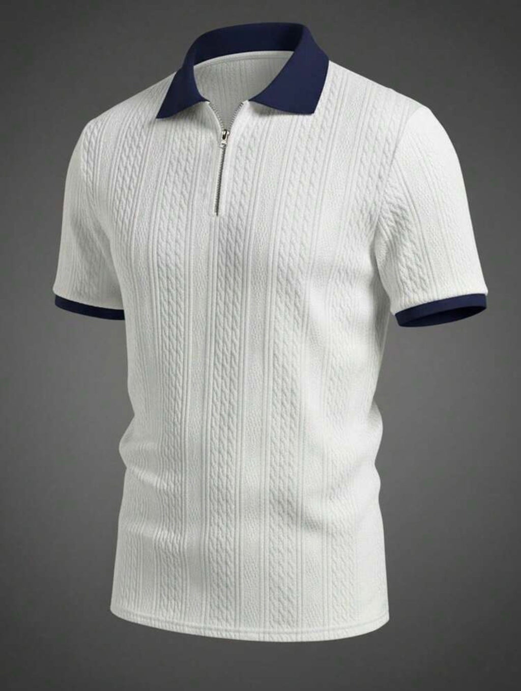 Men’s Jacquard Textured Half-Zip Polo Shirt with Contrast Collar – Casual Smart Top