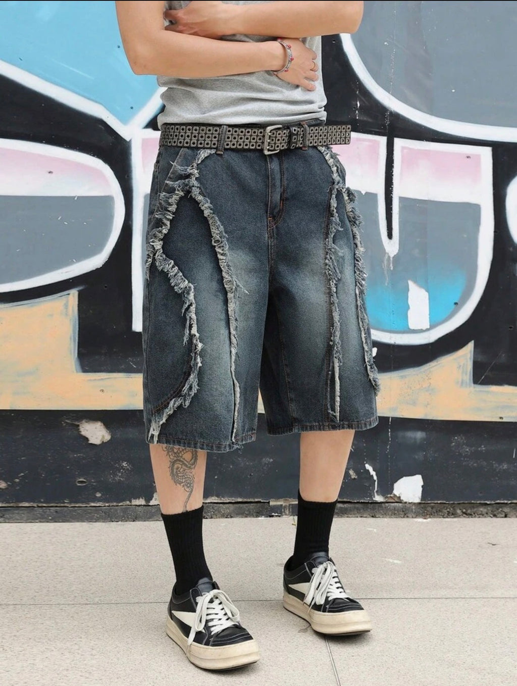 Men’s Distressed Wide Leg Jeans – Fashion Streetwear Denim Shorts
