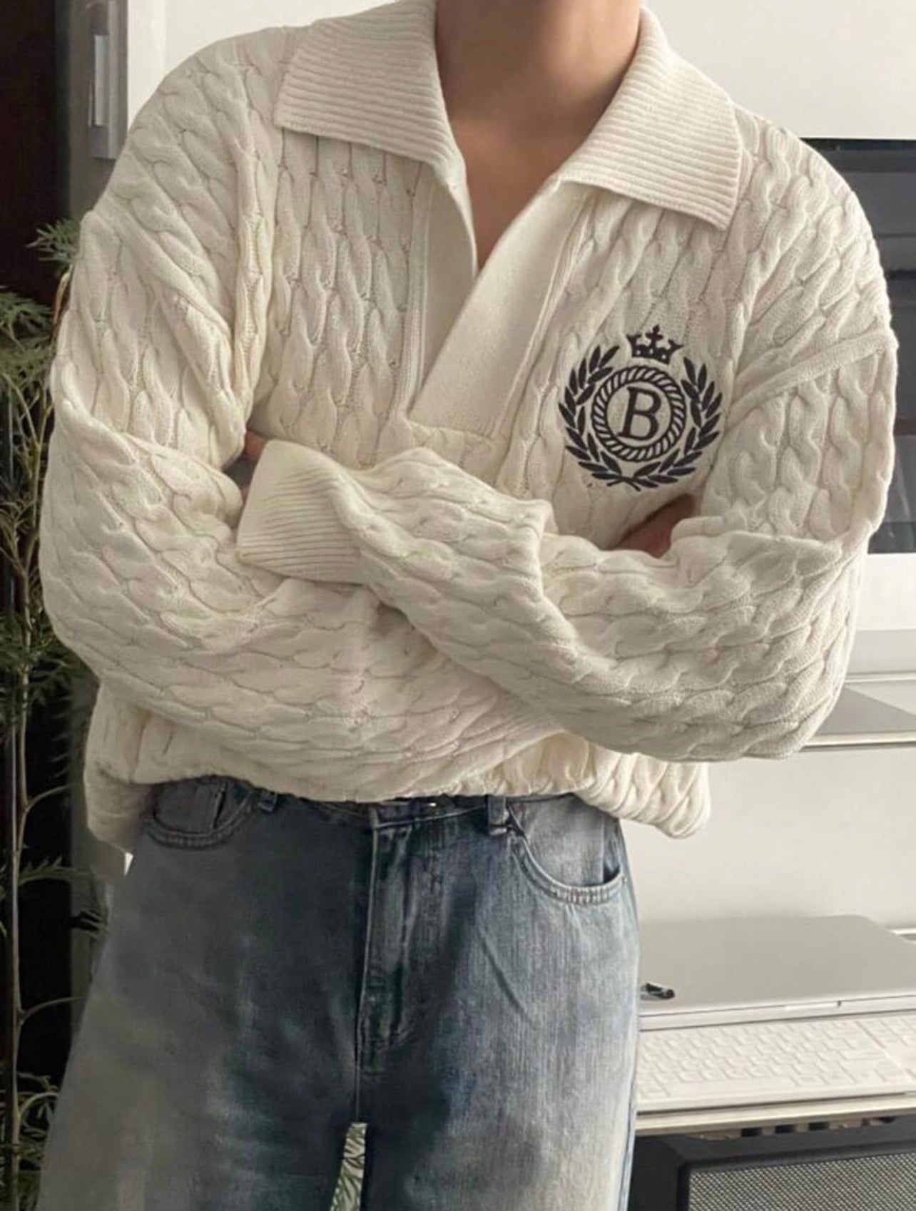 Men’s Drop Shoulder Letter Pattern Knitted Sweater – Casual Relaxed Fit Pullover