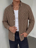 Men’s Contrast Plaid Button-Up Shirt – Vintage Casual Loose Fit Top