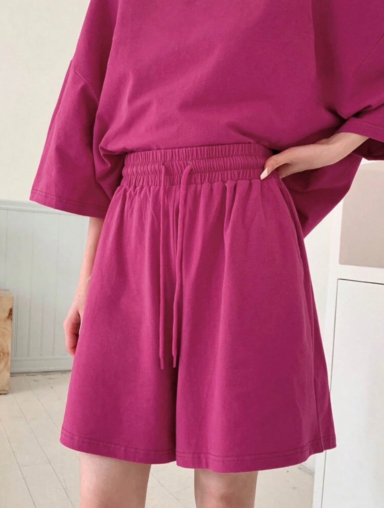Women’s Solid Color Loose Fit T-Shirt & Shorts Two-Piece Homewear Set