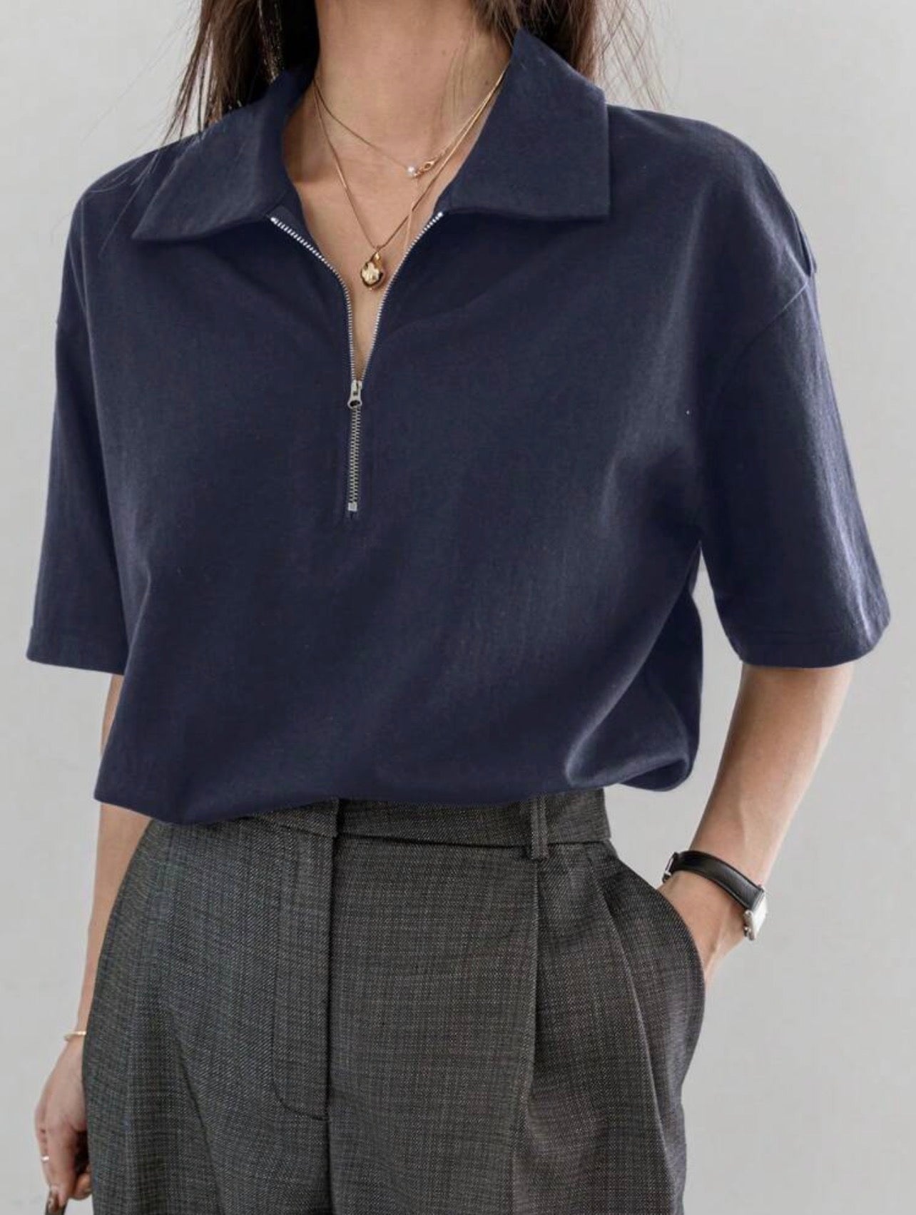 Women’s Polo Collar Partial Button Short Sleeve T-Shirt – Casual Business Style