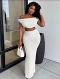 Women’s 2-Piece Crochet Knit Vacation Set – Asymmetrical Cutout Top & Fishtail Skirt