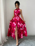 Women’s Floral Print Button-Down Sleeveless Casual Dress – Summer Wear