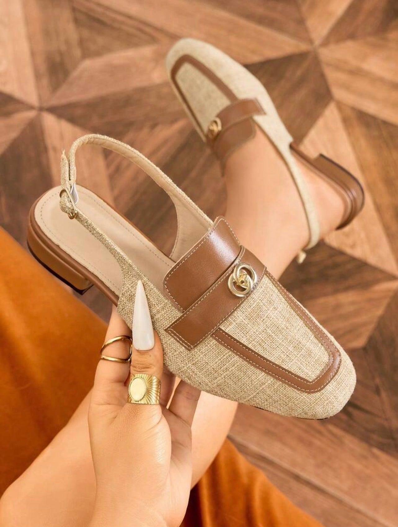 Women’s Breathable Backless Mule Flats – Low Heel Closed Toe Canvas Shoes