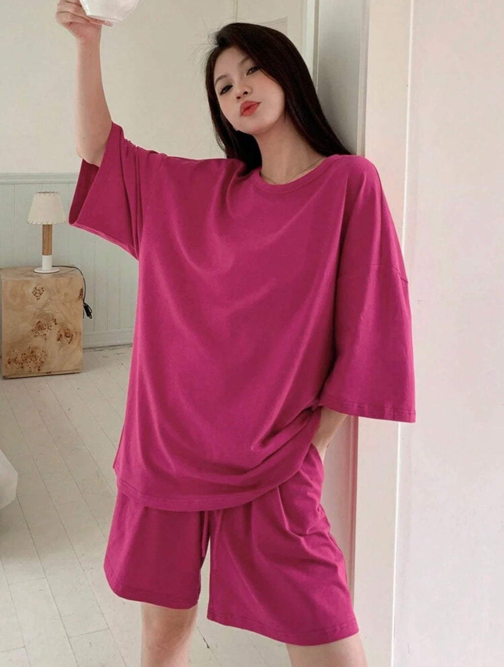 Women’s Solid Color Loose Fit T-Shirt & Shorts Two-Piece Homewear Set