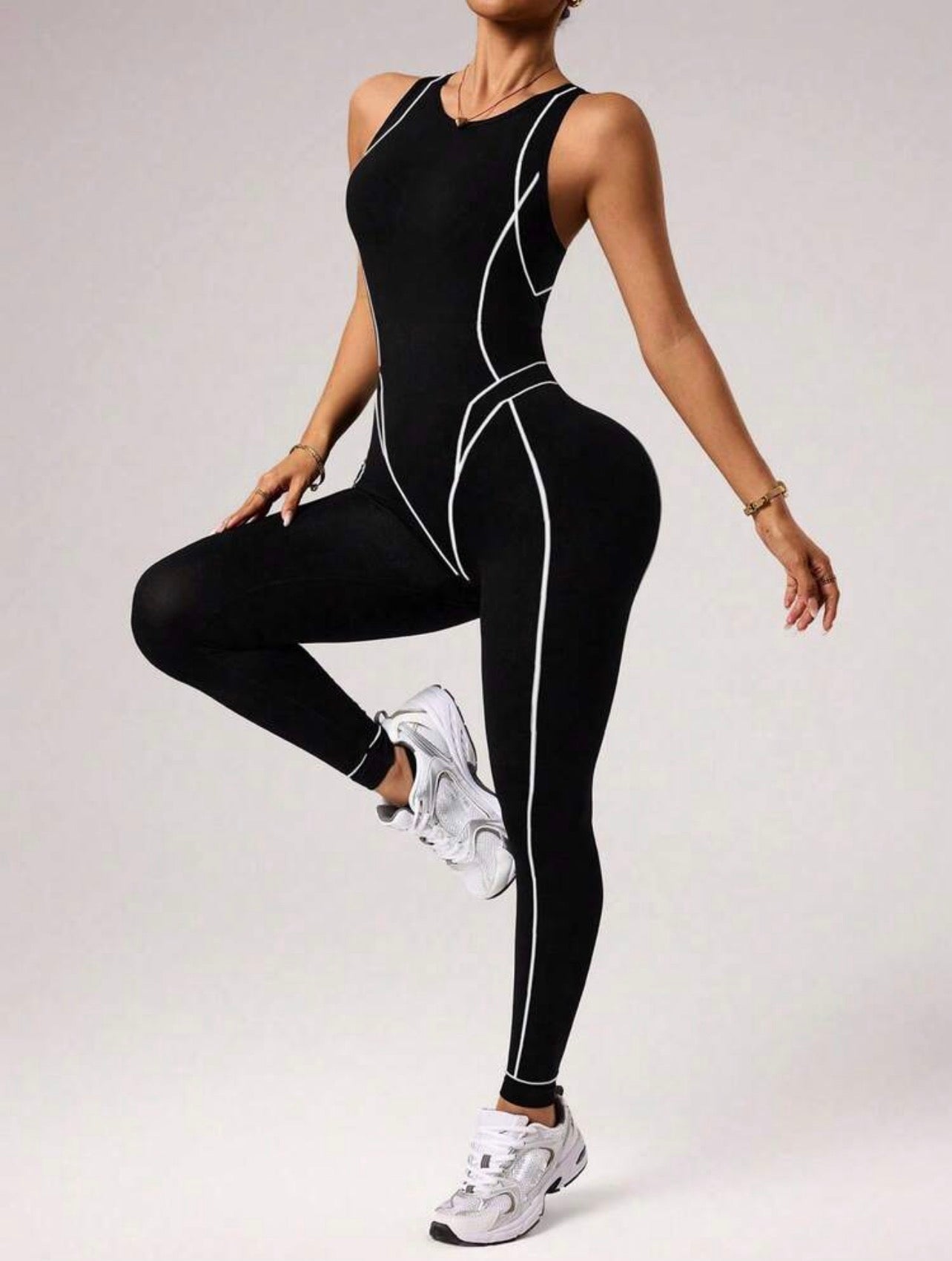 Women’s Seamless Activewear Jumpsuit with Stripe Detail, 7/8 Length Fitness Outfit for Yoga, Gym & Running