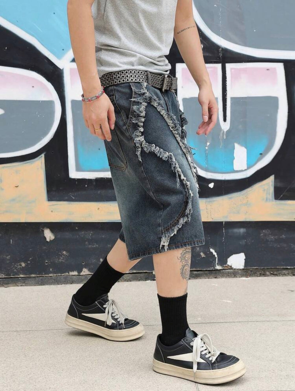 Men’s Distressed Wide Leg Jeans – Fashion Streetwear Denim Shorts
