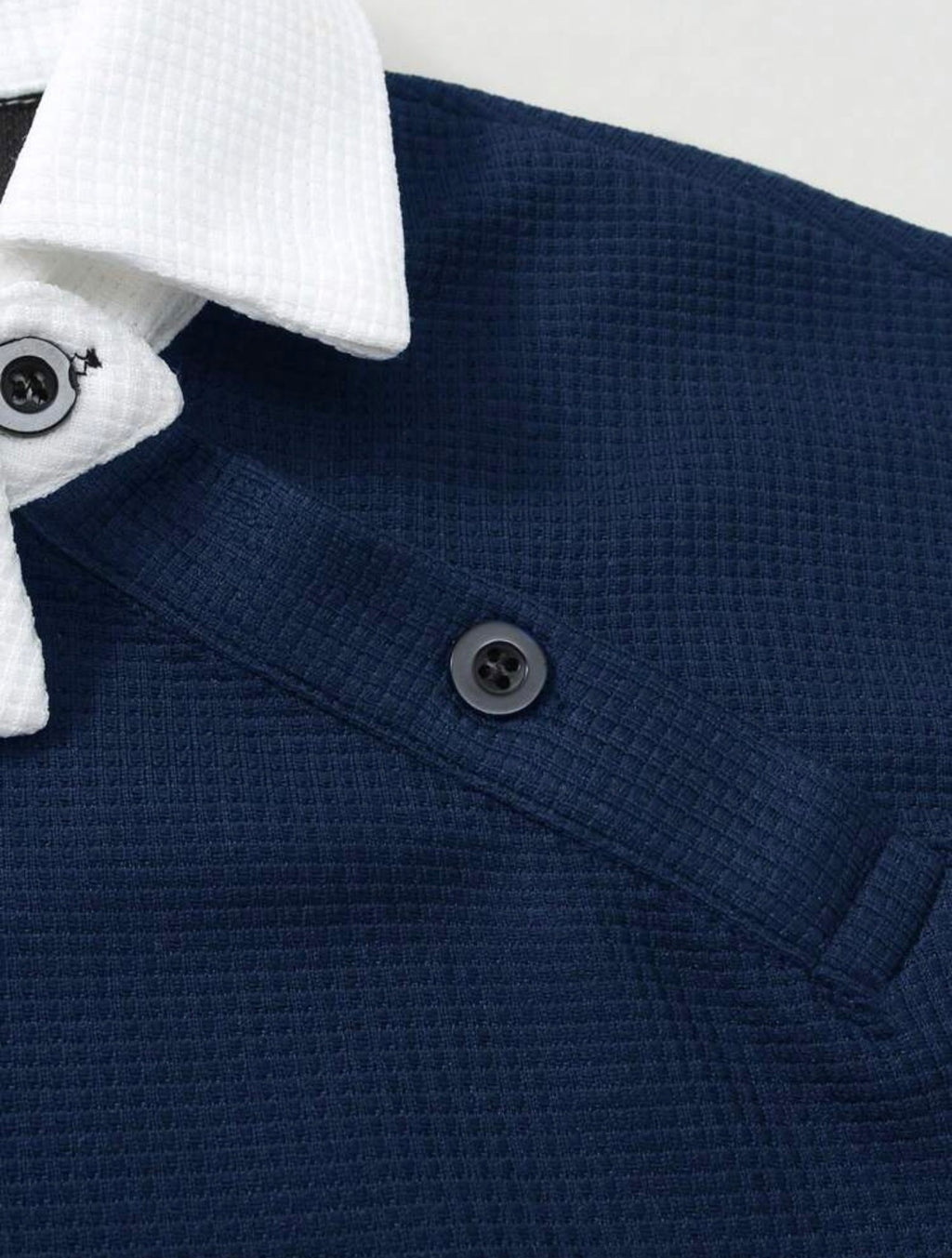 Men’s Contrast Color Long Sleeve Buttoned Knitted Polo Shirt – Casual Business Top