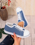 Women’s Round Toe Lace-Up Canvas Sneakers with Frayed Detail for Everyday Casual Wear