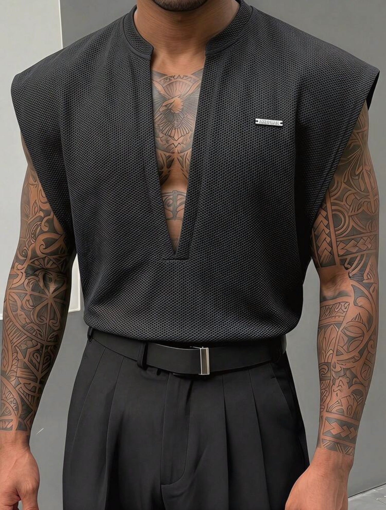 Men’s Metal Letter Casual Tank Top – Streetwear Sleeveless Top